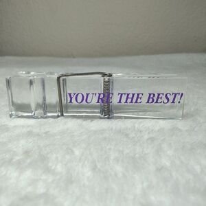 YOU'RE THE BEST Vintage Large Lucite Clothes Pin Paper Holder Paperweight Purple